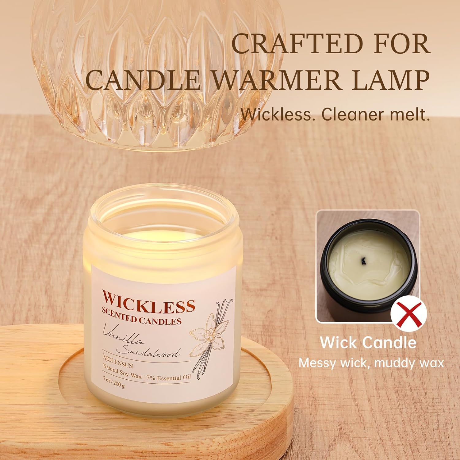 Vanilla Sandalwood Wickless Candle for Candle Warmer Lamp with 10Ml Essential Oil for Custom Aroma, Flameless Non-Toxic Soy Scented Candle for Home, Monter'S Day or Birthday Gifts for Women & Men
