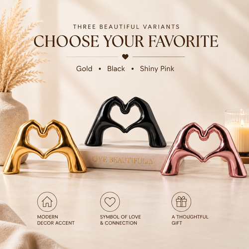 Heart Hands Decorative Sculpture | Modern Love Accent for Shelves, Coffee Tables & Home Décor