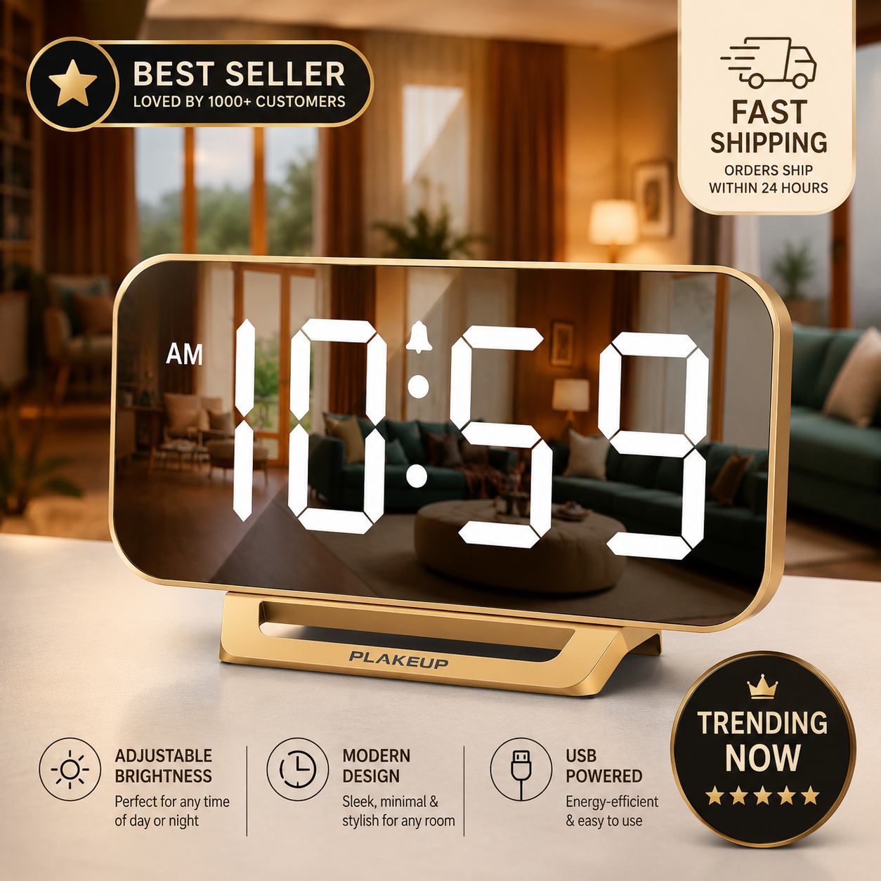 LED Mirror Alarm Clock | Aesthetic Nightstand & Bedroom Décor