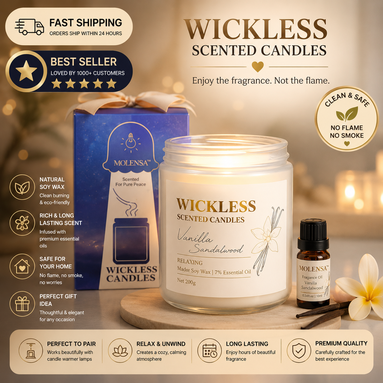 Cozy Wickless Candle for Candle Warmer Lamp – Long-Lasting Essential Oil Scent